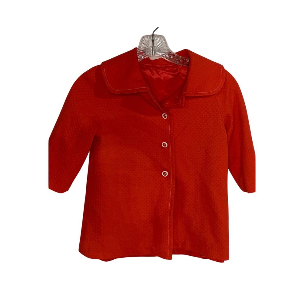 orange red handmade Vintage jacket 3/4 sleeve petite 4 button peter pan textured